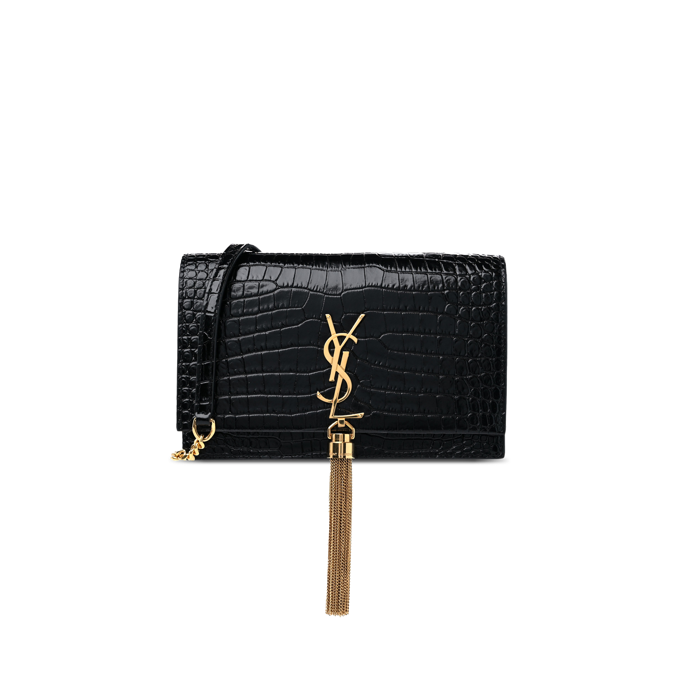 YSL KATE MONOGRAM TASSEL CHAIN WALLET IN CALFSKIN CROCODILE EMBOSSED 452159DND1J1000 (19*12.5*4cm)